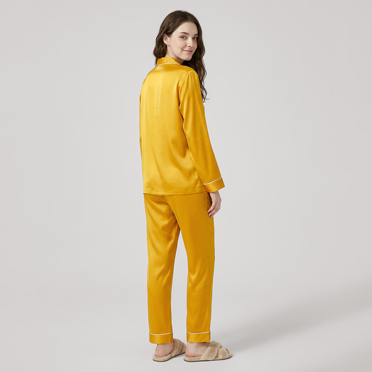 19 Momme Mulberry Silk Pajama Set for Women - Long Sleeve Pants Set - Nomee