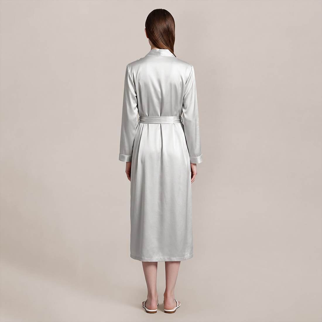100% Mulberry Silk V-Neck Long Robe - Nomee