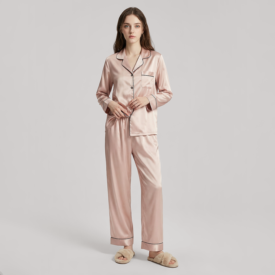19 Momme Mulberry Silk Pajama Set for Women - Long Sleeve Pants Set - Nomee