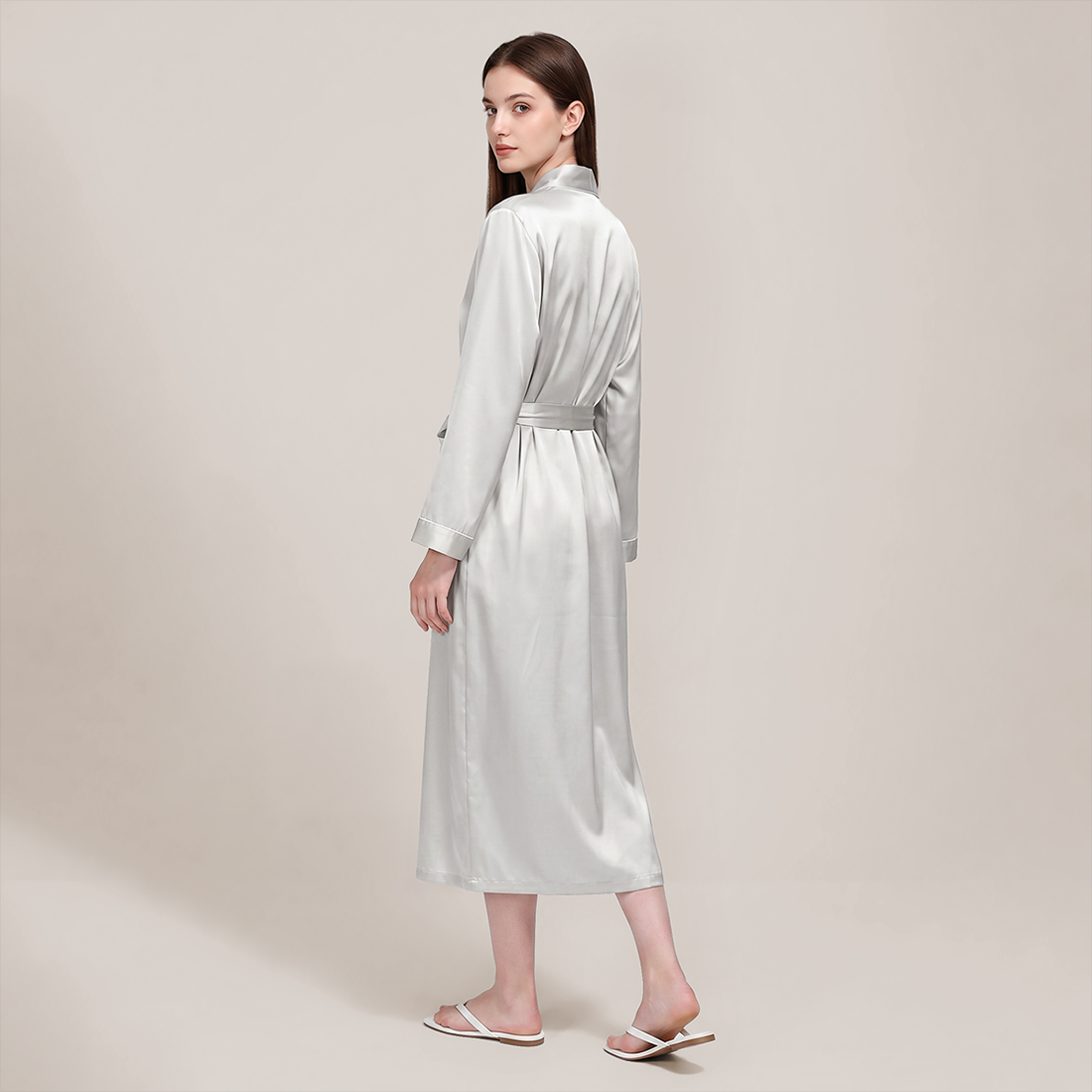 100% Mulberry Silk V-Neck Long Robe - Nomee
