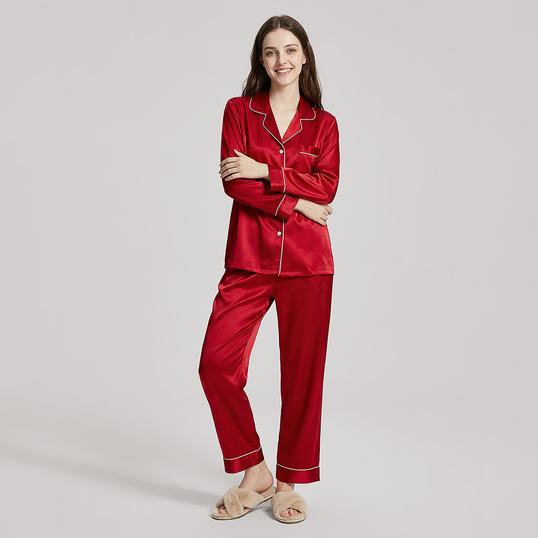 19 Momme Mulberry Silk Pajama Set for Women - Long Sleeve Pants Set - Nomee