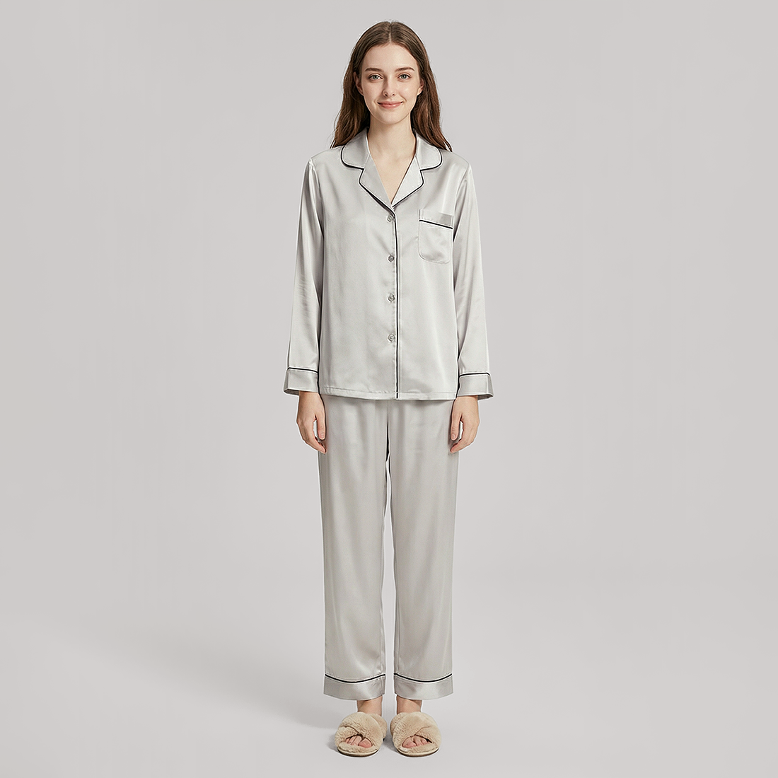 19 Momme Mulberry Silk Pajama Set for Women - Long Sleeve Pants Set - Nomee