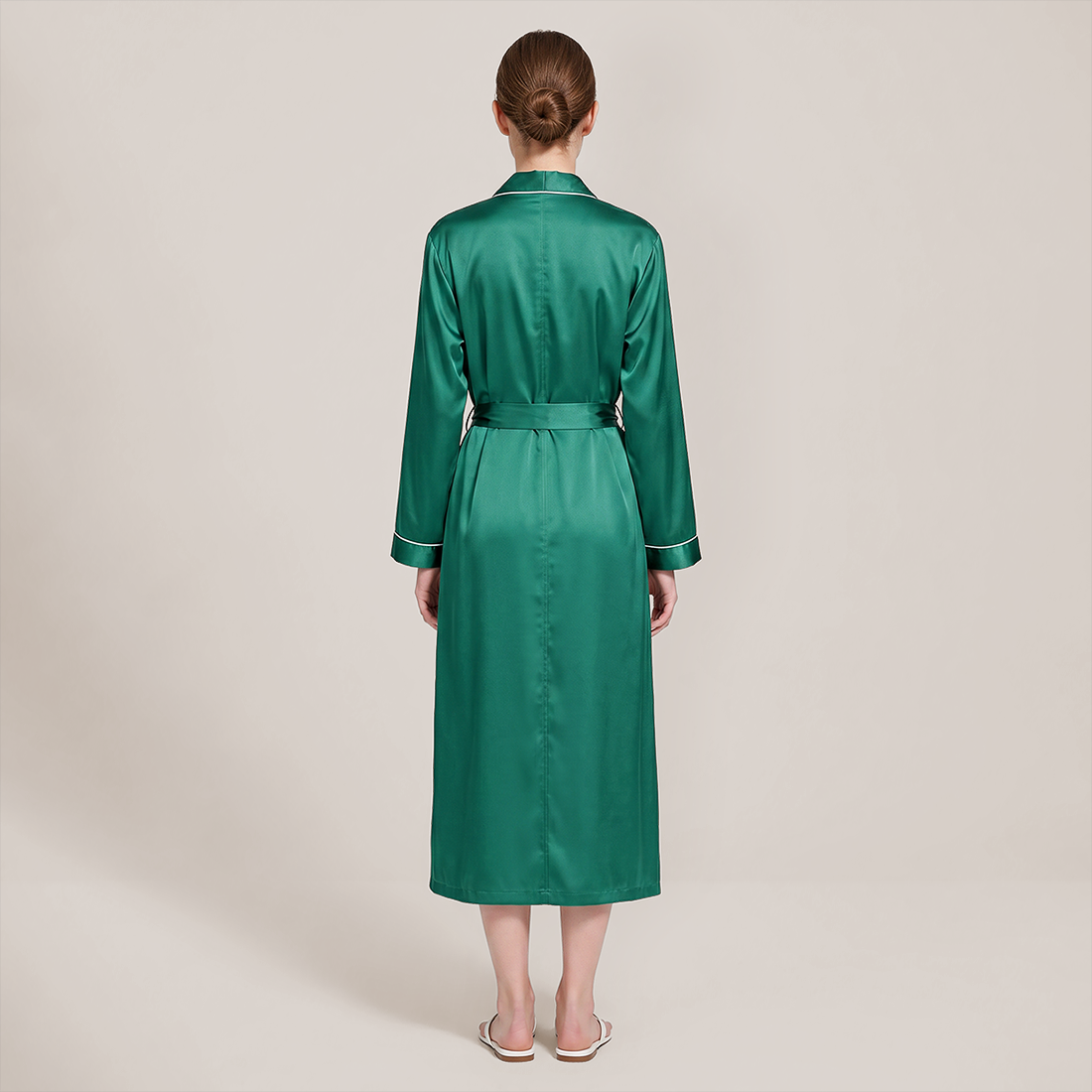 100% Mulberry Silk V-Neck Long Robe - Nomee