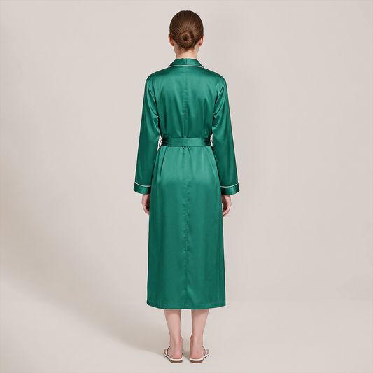 100% Mulberry Silk V-Neck Long Robe - Nomee