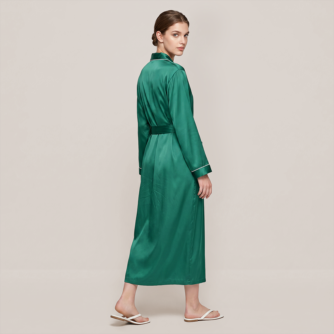 100% Mulberry Silk V-Neck Long Robe - Nomee