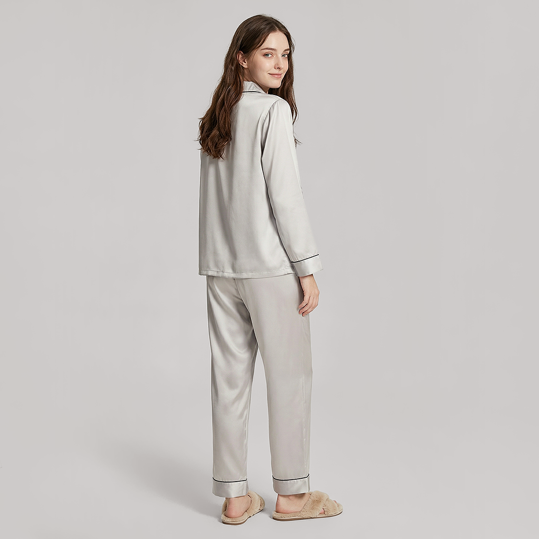 19 Momme Mulberry Silk Pajama Set for Women - Long Sleeve Pants Set - Nomee