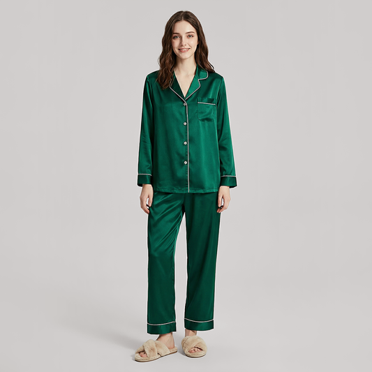 19 Momme Mulberry Silk Pajama Set for Women - Long Sleeve Pants Set - Nomee