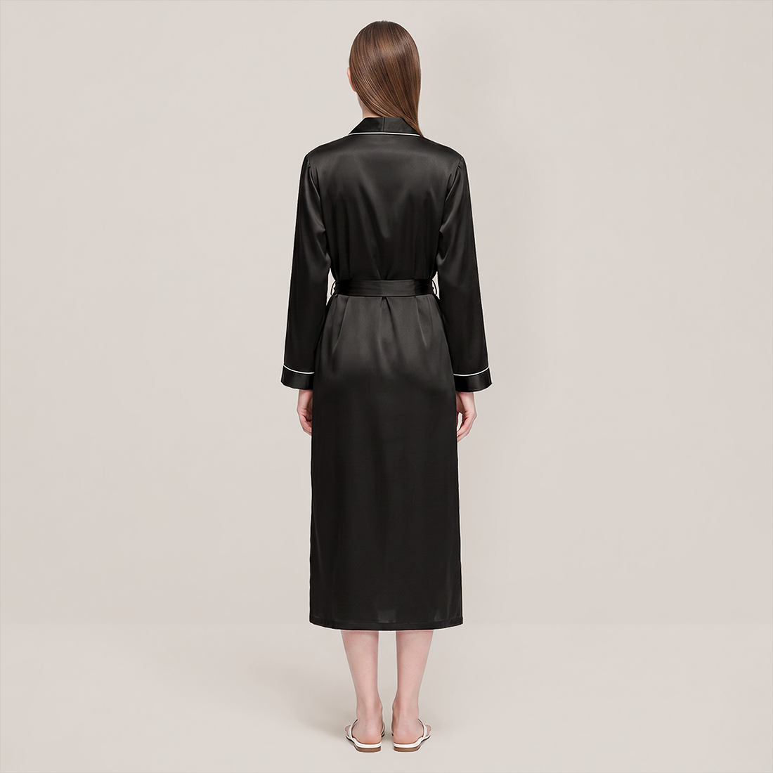 100% Mulberry Silk V-Neck Long Robe - Nomee