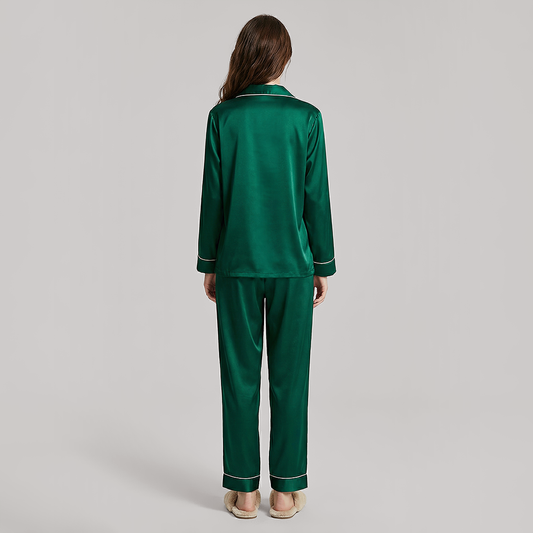 19 Momme Mulberry Silk Pajama Set for Women - Long Sleeve Pants Set - Nomee