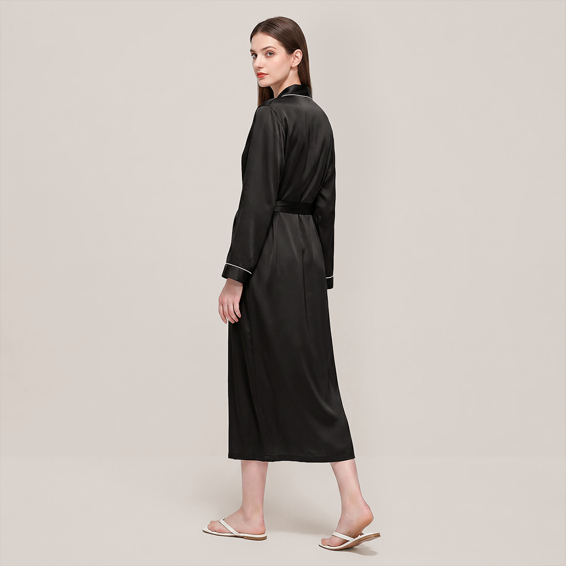 100% Mulberry Silk V-Neck Long Robe - Nomee