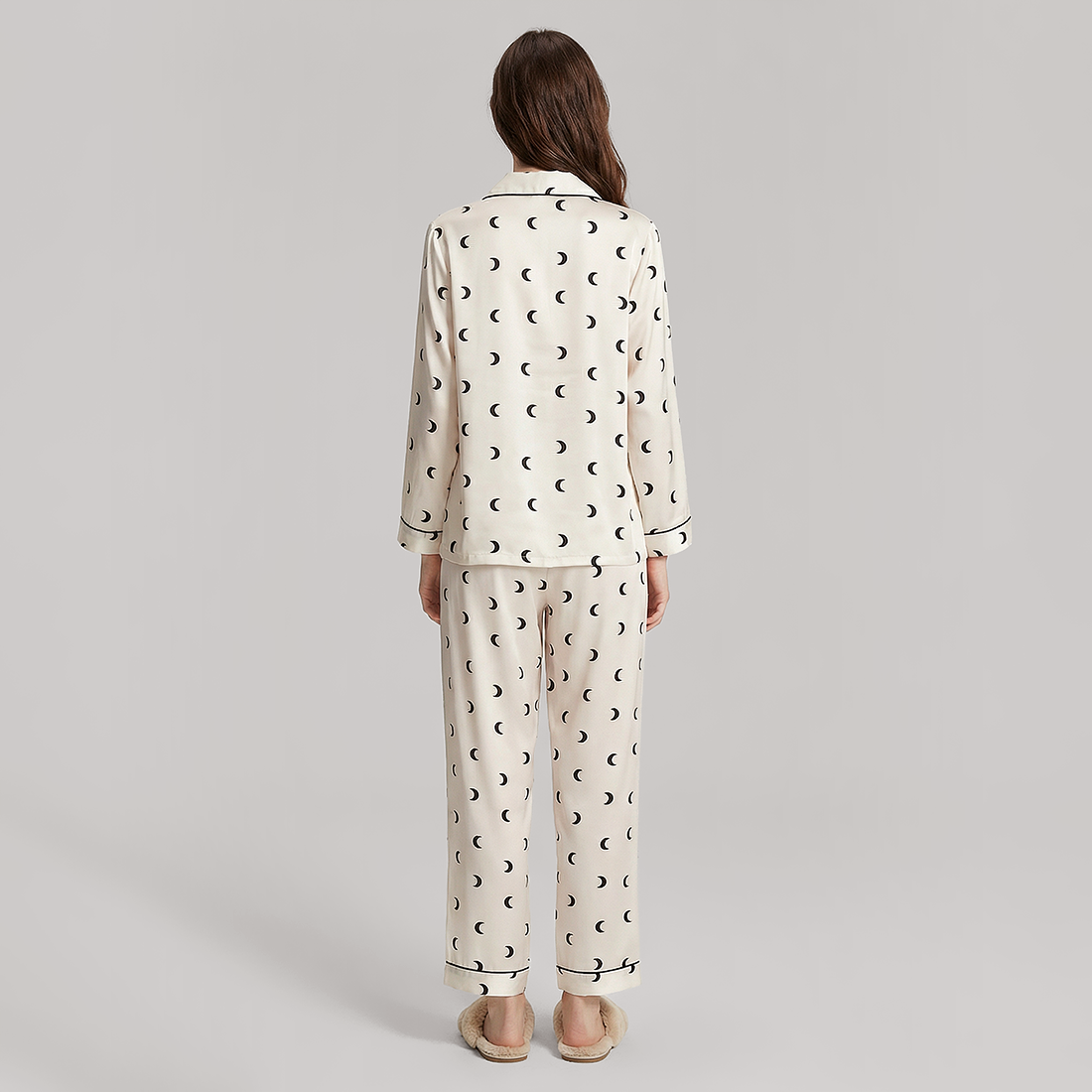 Crescent Print Mulberry Silk Pajama Set-Nomee