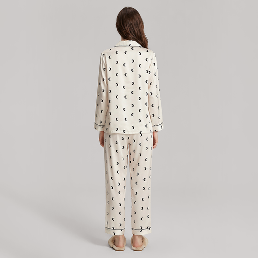 Crescent Print Mulberry Silk Pajama Set-Nomee