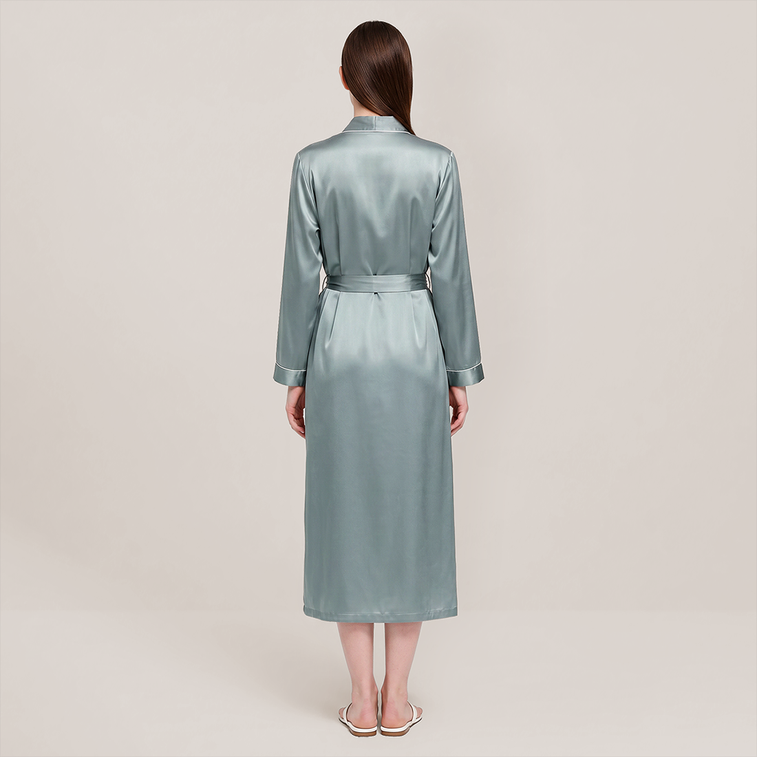 100% Mulberry Silk V-Neck Long Robe - Nomee