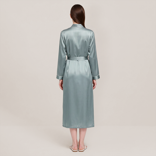 100% Mulberry Silk V-Neck Long Robe - Nomee
