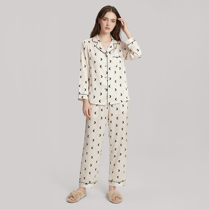 Crescent Print Mulberry Silk Pajama Set-Nomee