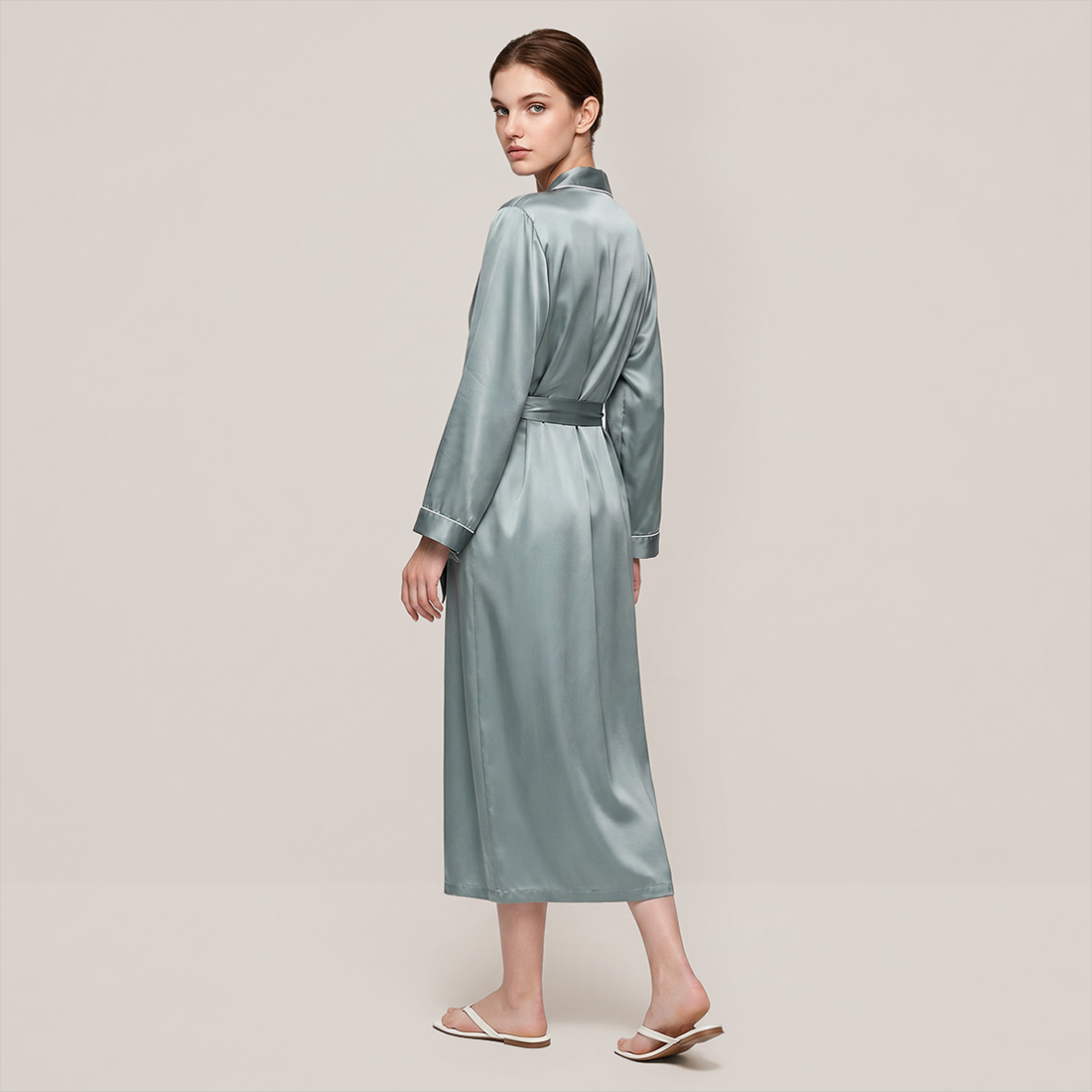 100% Mulberry Silk V-Neck Long Robe - Nomee