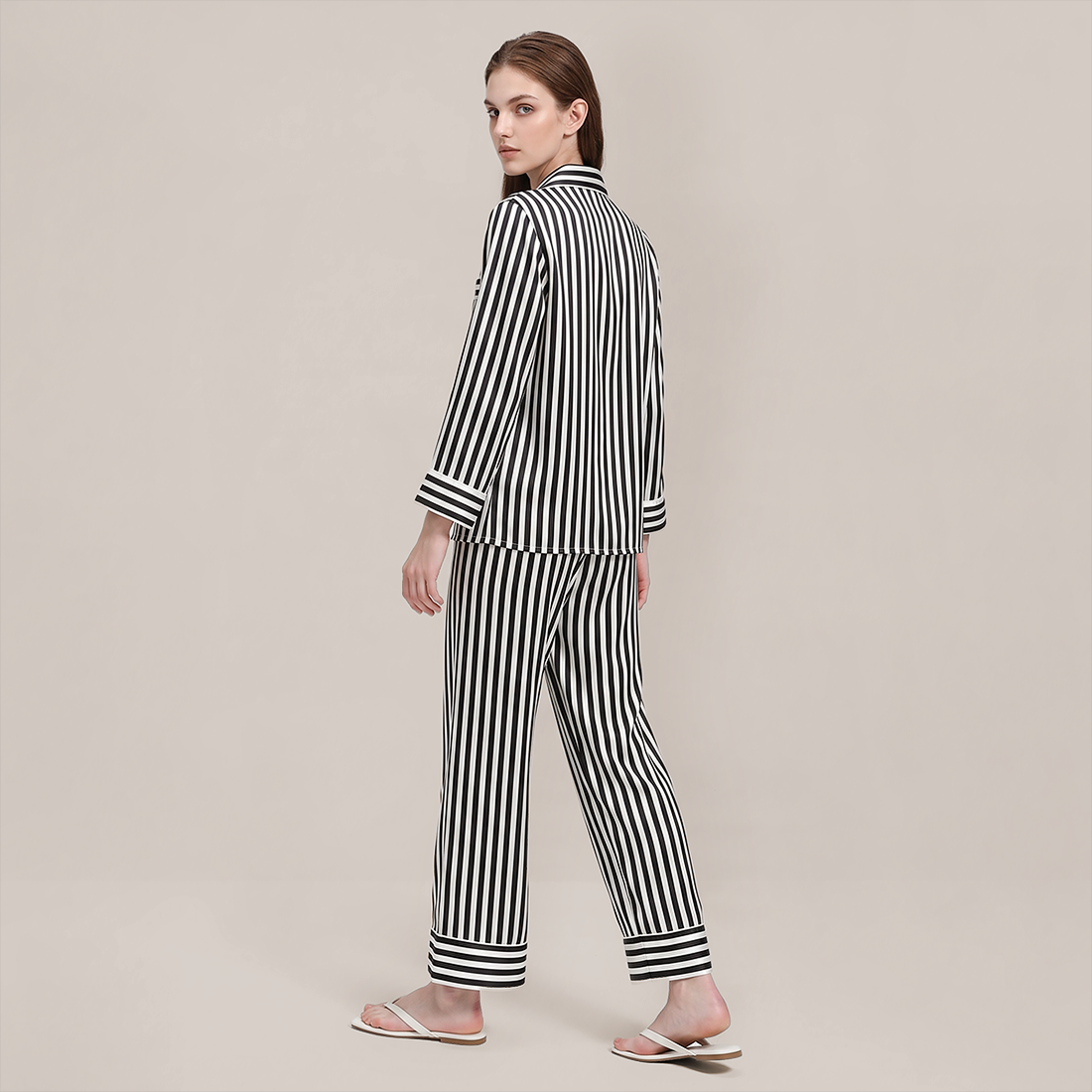 100% Mulberry Silk Striped Long Sleeve Pajama Set - Nomee