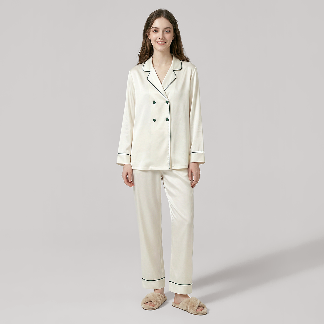 Nomee Retro Simple 100% Mulberry Silk Pajama Set
