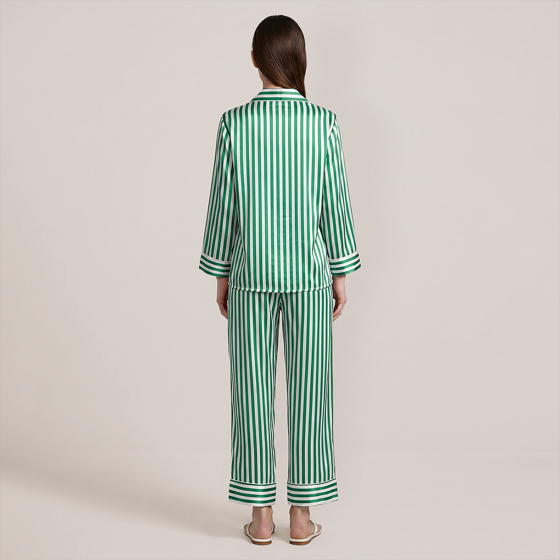 100% Mulberry Silk Striped Long Sleeve Pajama Set - Nomee