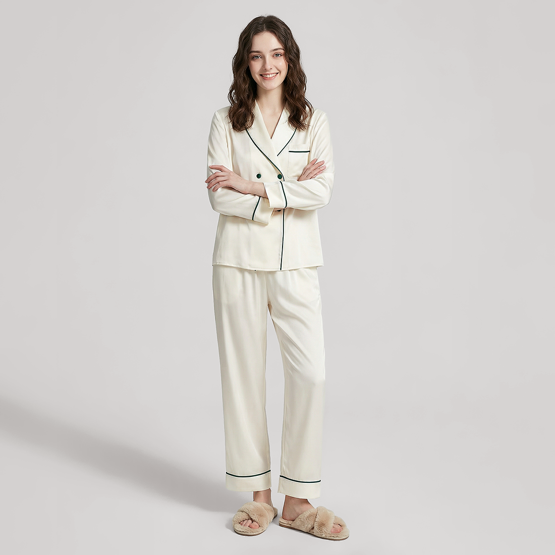 Nomee Retro Simple 100% Mulberry Silk Pajama Set