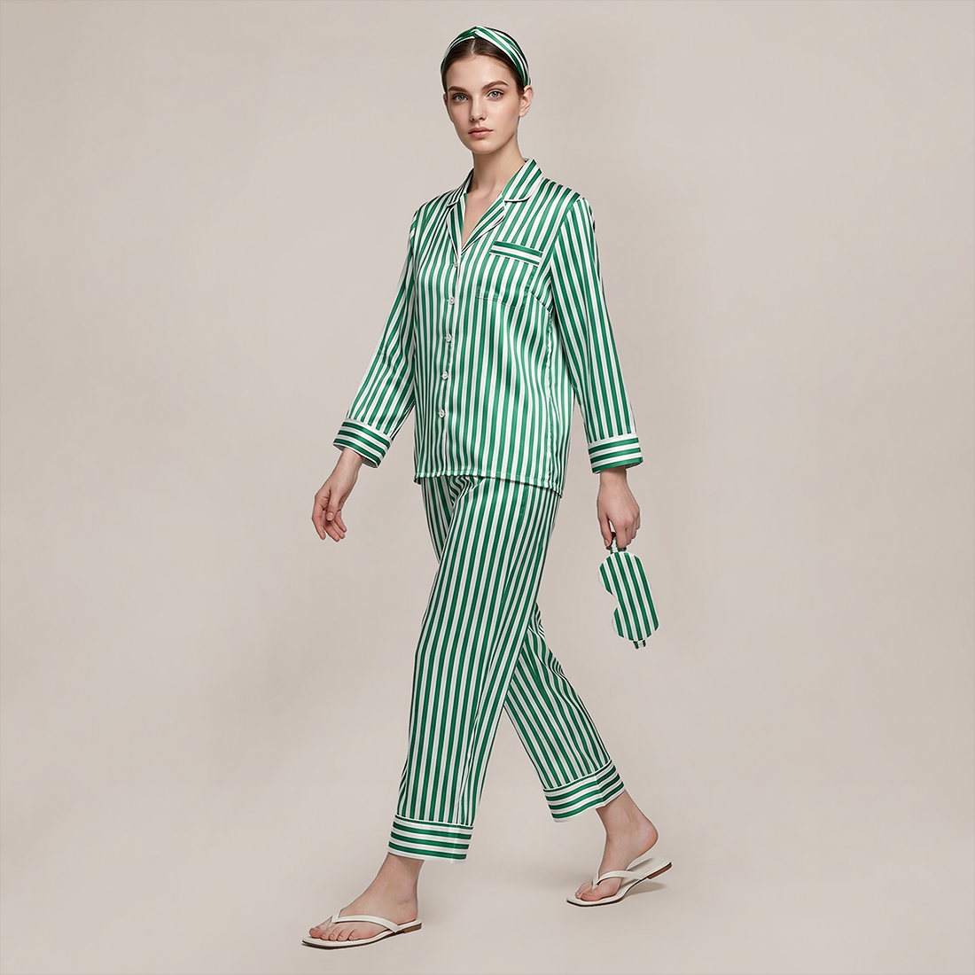 100% Mulberry Silk Striped Long Sleeve Pajama Set - Nomee