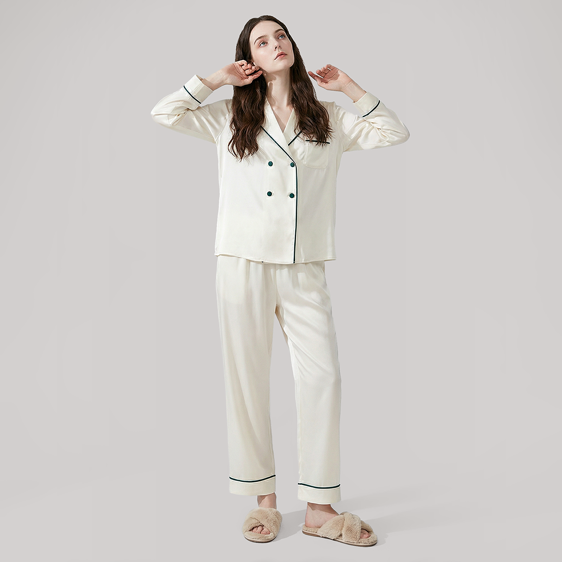 Nomee Retro Simple 100% Mulberry Silk Pajama Set