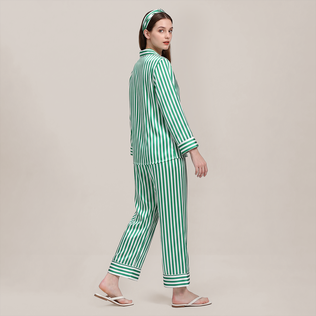 100% Mulberry Silk Striped Long Sleeve Pajama Set - Nomee