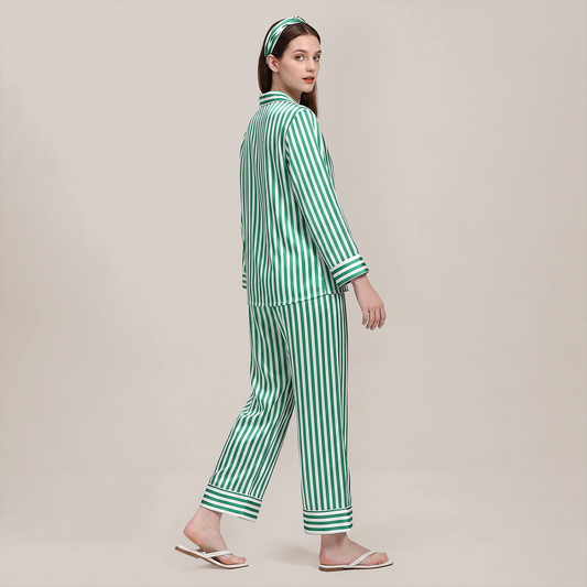 100% Mulberry Silk Striped Long Sleeve Pajama Set - Nomee