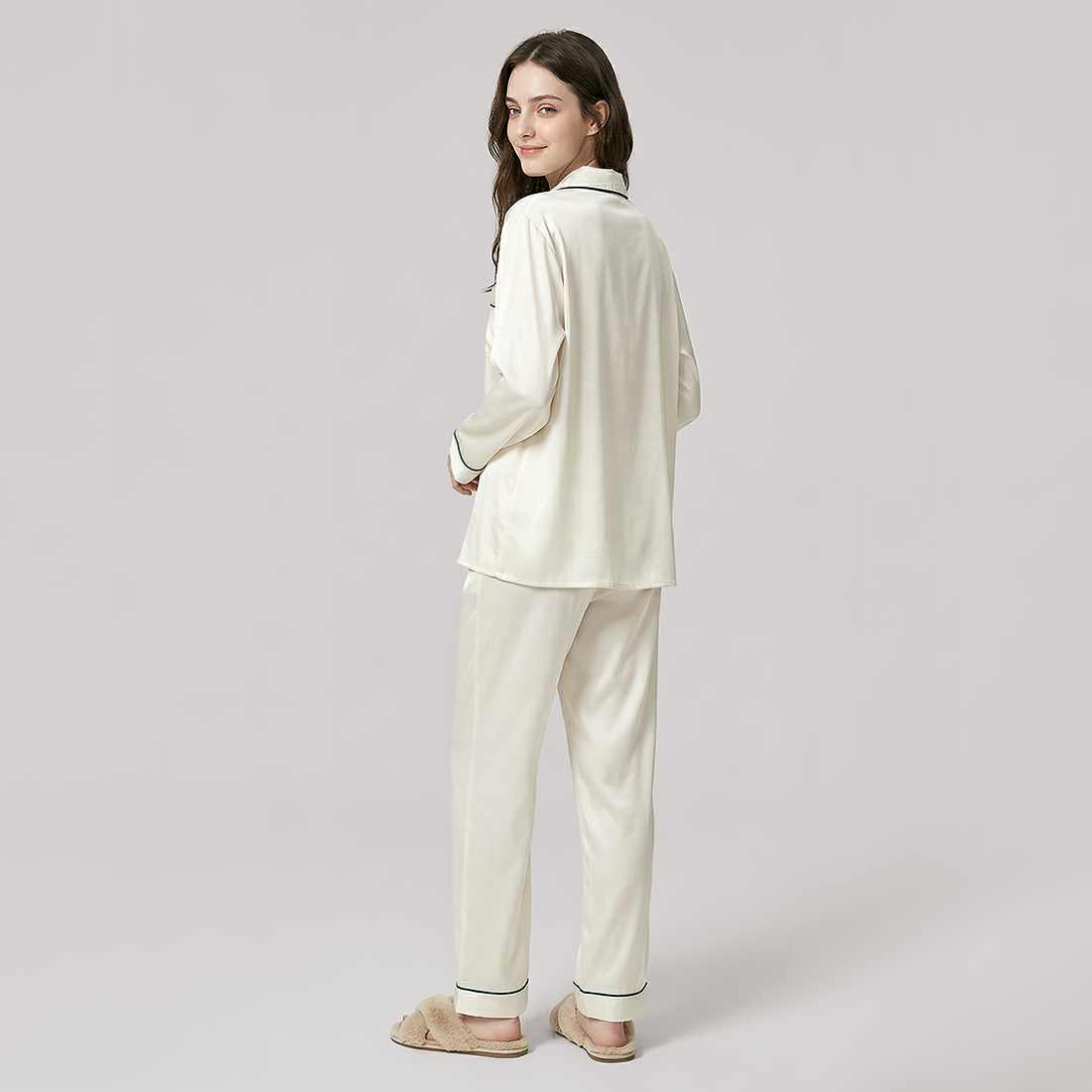 Nomee Retro Simple 100% Mulberry Silk Pajama Set