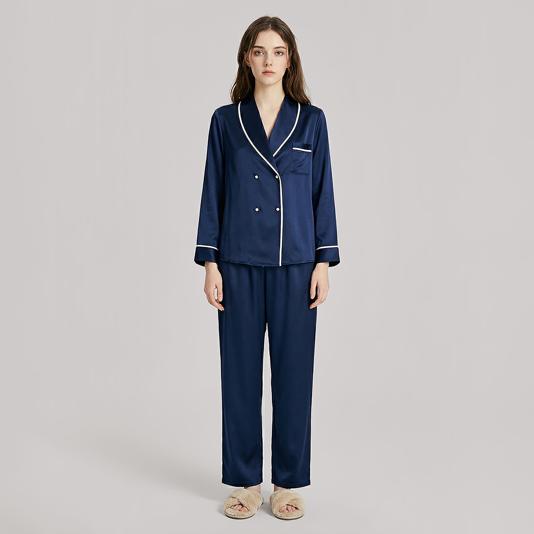 Nomee Retro Simple 100% Mulberry Silk Pajama Set