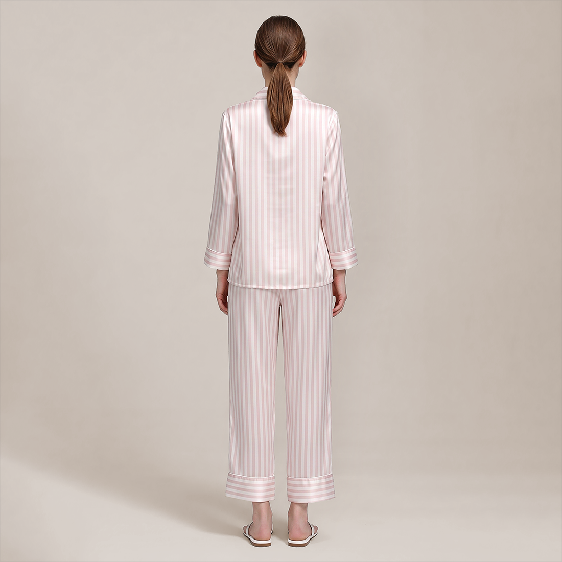 100% Mulberry Silk Striped Long Sleeve Pajama Set - Nomee