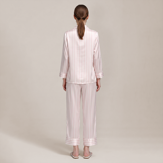 100% Mulberry Silk Striped Long Sleeve Pajama Set - Nomee
