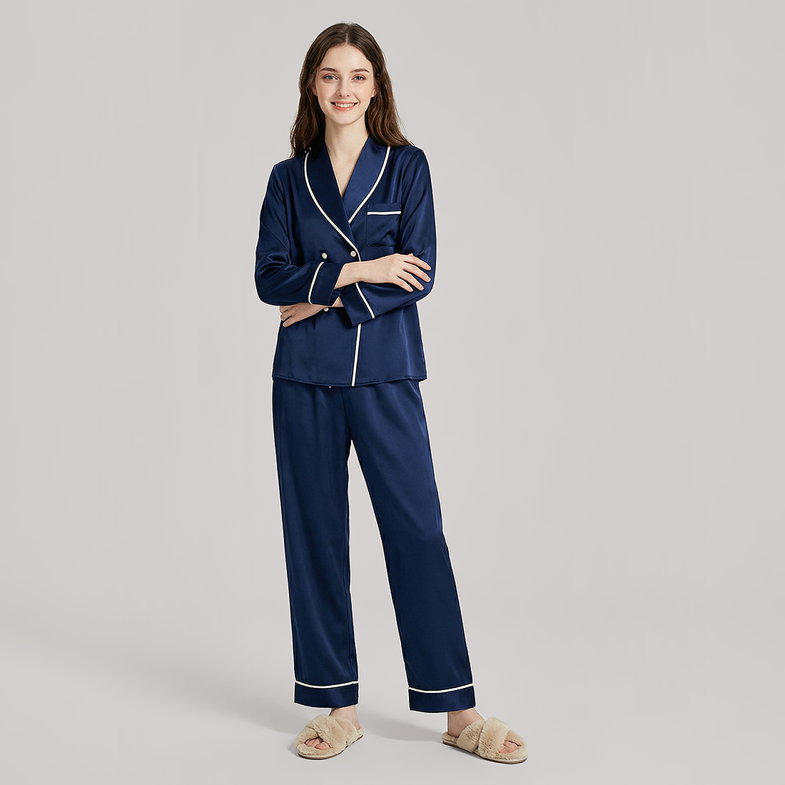 Nomee Retro Simple 100% Mulberry Silk Pajama Set