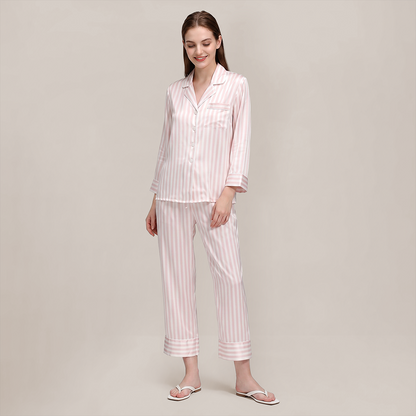 100% Mulberry Silk Striped Long Sleeve Pajama Set - Nomee