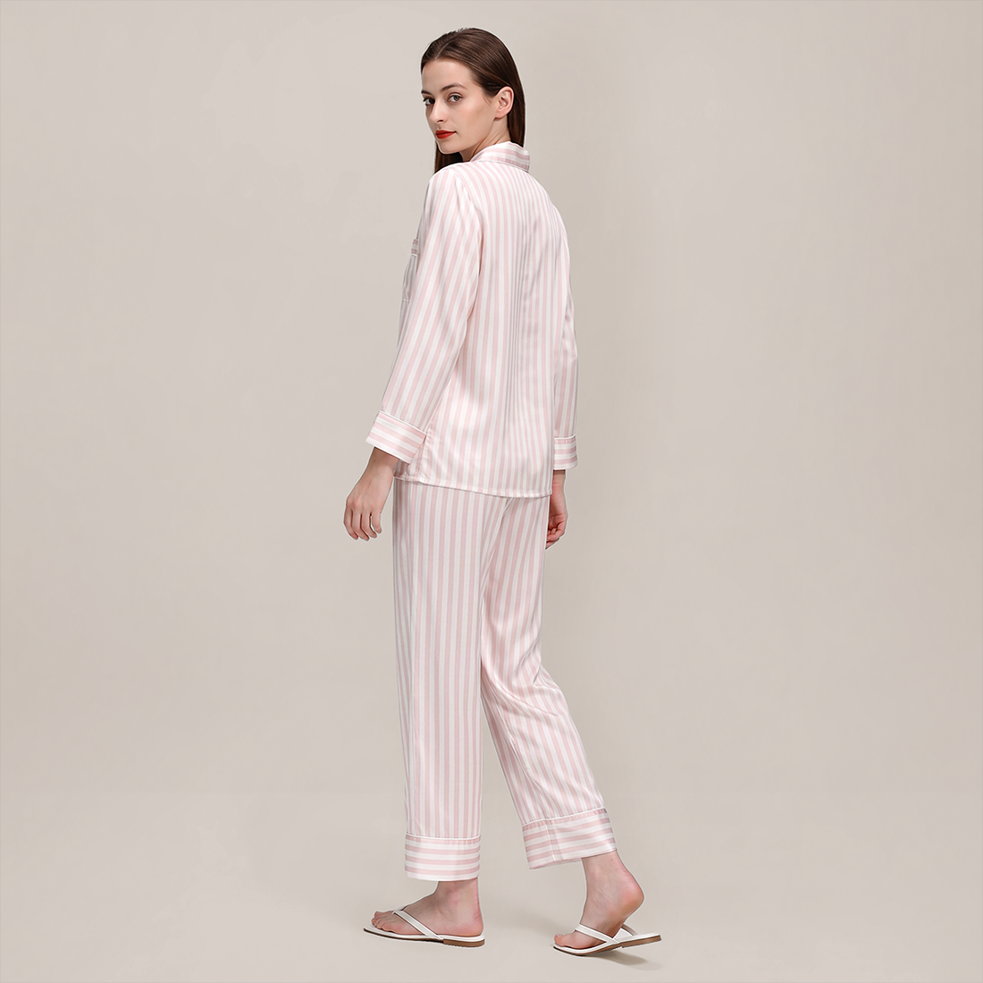 100% Mulberry Silk Striped Long Sleeve Pajama Set - Nomee