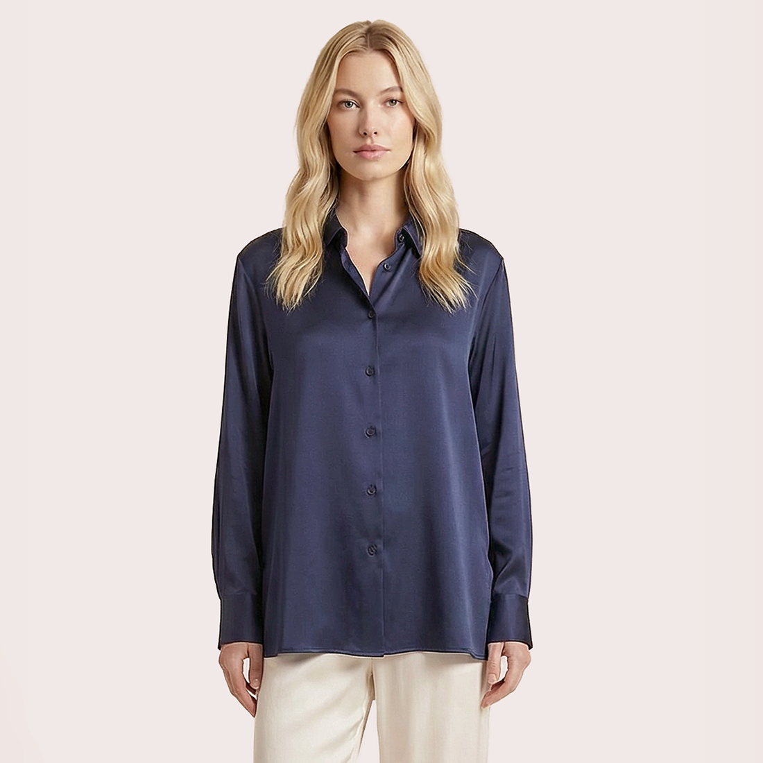 Silk V-neck long sleeved shirt-Nomee