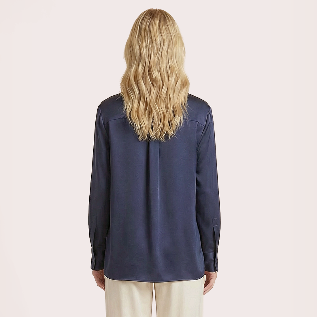 Silk V-neck long sleeved shirt-Nomee