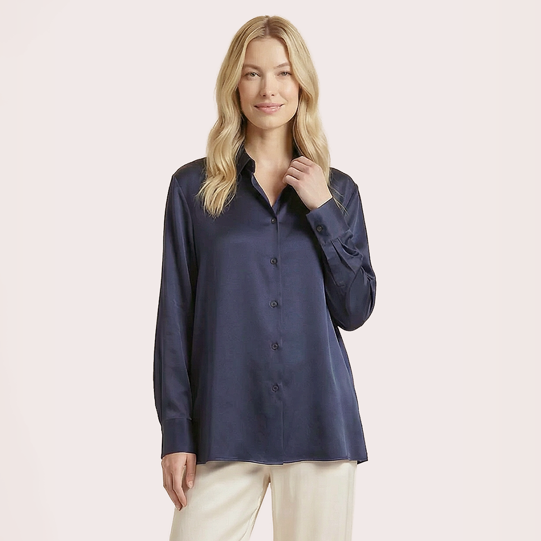 Silk V-neck long sleeved shirt-Nomee