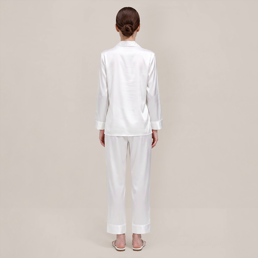 100% Mulberry Silk Piped Long Sleeve Pajama Set - Nomee