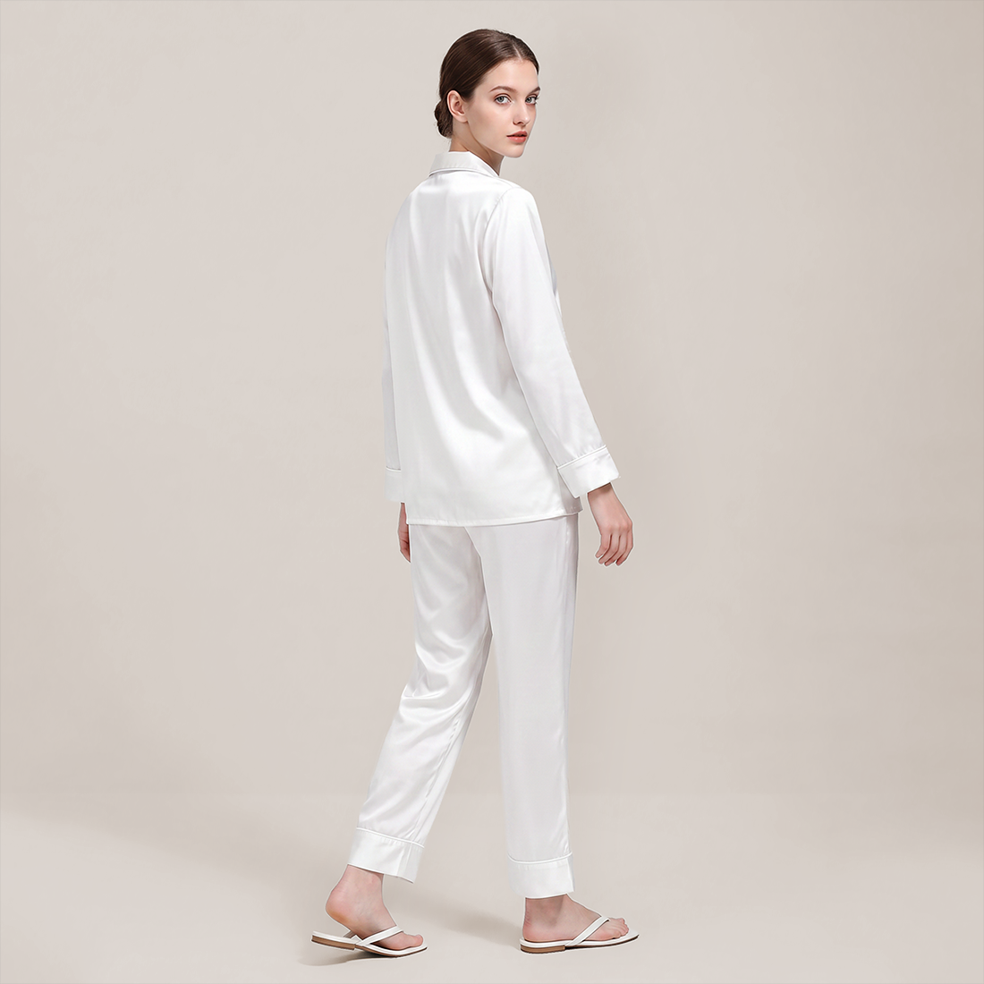 100% Mulberry Silk Piped Long Sleeve Pajama Set - Nomee