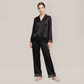 100% Mulberry Silk Lace Trim Long Sleeve Pajama Set - Nomee