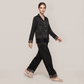 100% Mulberry Silk Lace Trim Long Sleeve Pajama Set - Nomee