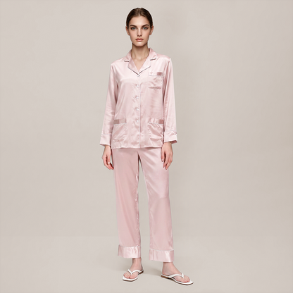 100% Mulberry Silk V-Neck Long Sleeve Pajama Set 25mm - Nomee