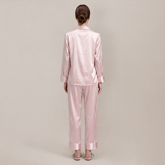 100% Mulberry Silk V-Neck Long Sleeve Pajama Set 25mm - Nomee