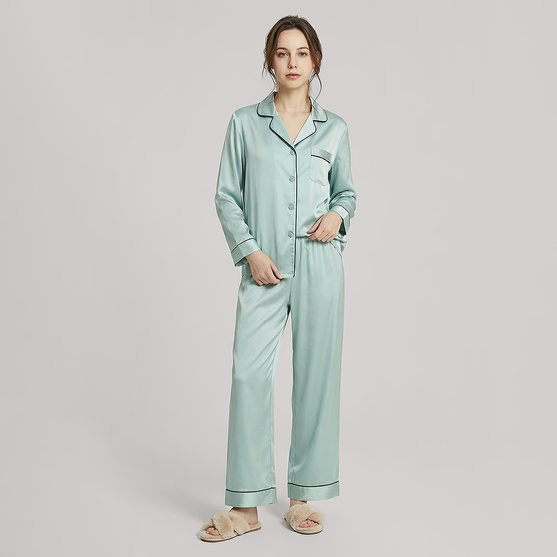 100% Mulberry Silk Long Sleeve Pajama Set（16mm） - Nomee