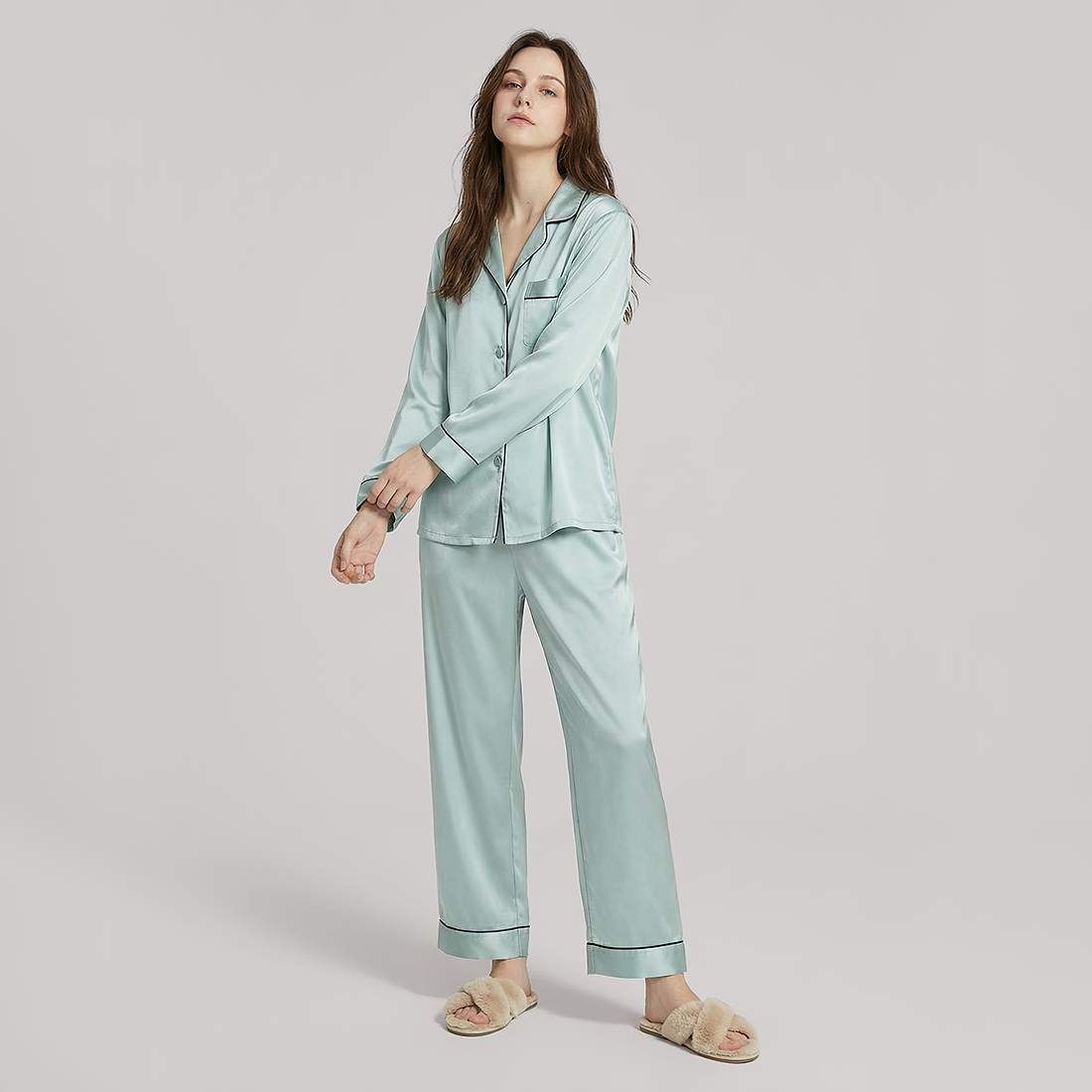 100% Mulberry Silk Long Sleeve Pajama Set（16mm） - Nomee