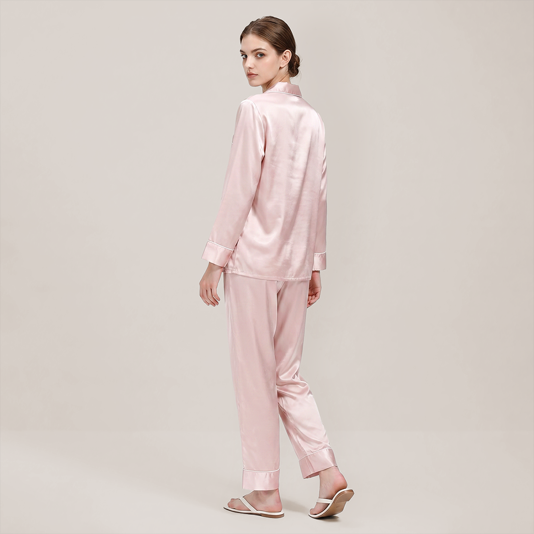 100% Mulberry Silk V-Neck Long Sleeve Pajama Set 25mm - Nomee