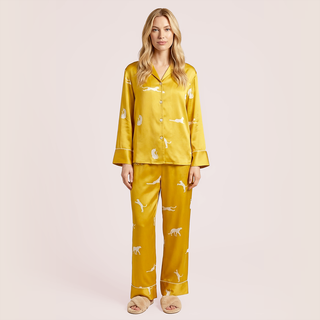100% Mulberry Silk Long Sleeve Lapel Pajama Set (19mm) - Nomee