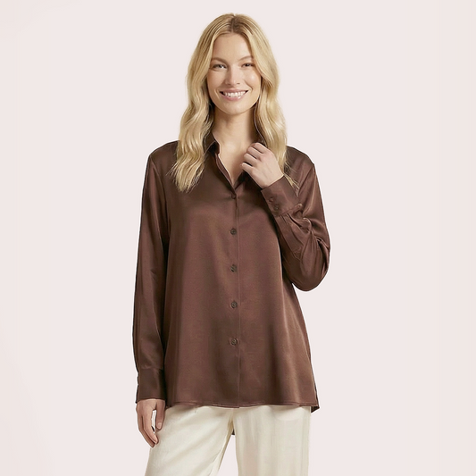 Silk V-neck long sleeved shirt-Nomee