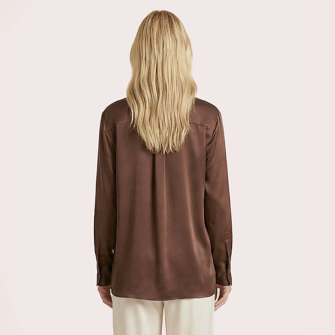 Silk V-neck long sleeved shirt-Nomee